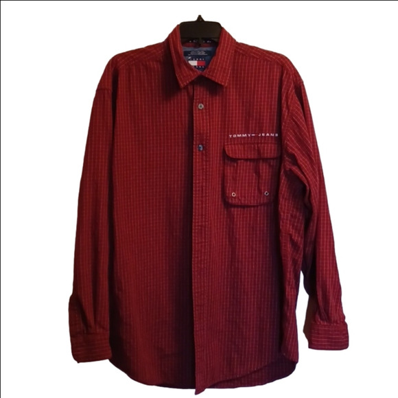TOMMY JEANS, LONG SLEEVE, FRONT POCKET, WITH VELCRO, NICE BUTTON DOWN. 16.5 NECK - Picture 1 of 9